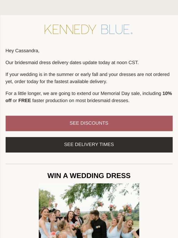 Bridesmaid dress delivery dates updates