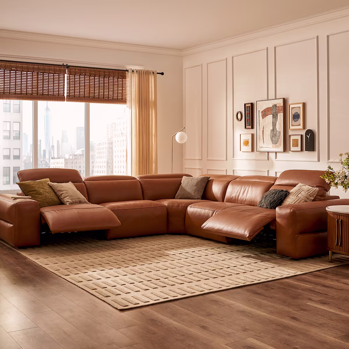 Image of Jaron Leather Recliner L-Shaped Sectional Sofa