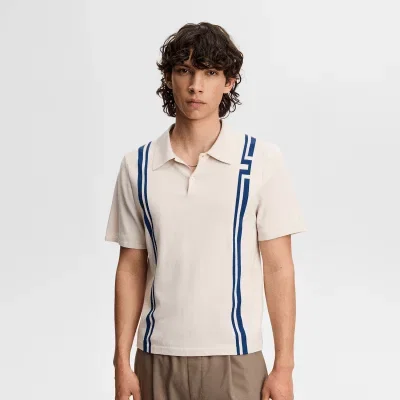 Image of J Lindeberg Rylan Stripe Knit Golf Polo Shirt