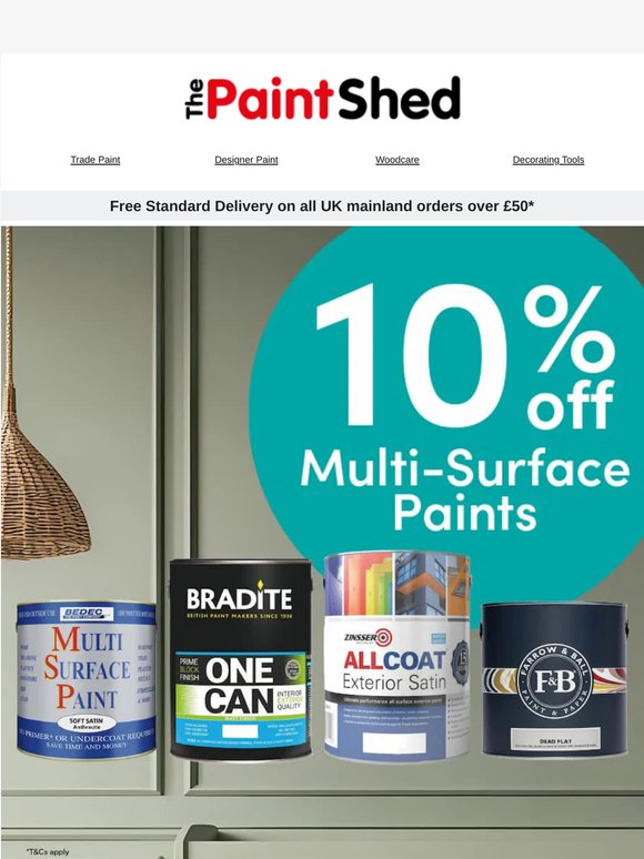Last chance for 10% off Zinsser Allcoat, Farrow & Ball Dead Flat and more 🤝