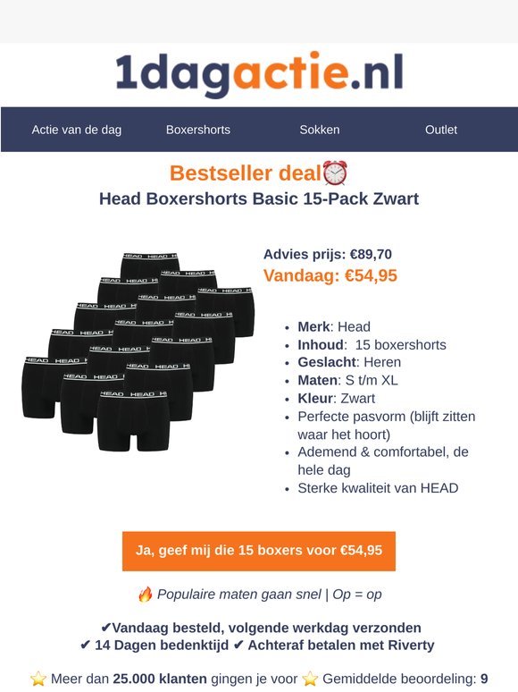Straks te laat: 15 boxers voor < €3,70 per stuk