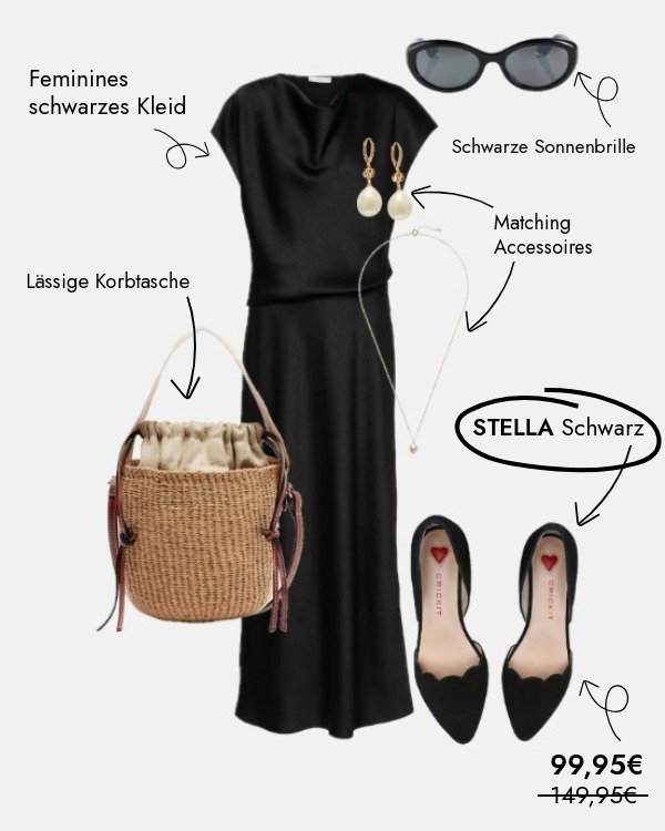 STELLA Schwarz Ballerina aus Leder mit flexibler Sohle, Memory Foam Innensohle und chromfreiem Futter