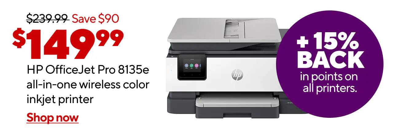 HP Office Jet Pro 8135e Reg Price $239.99 Promo Price $149.99 Save $90