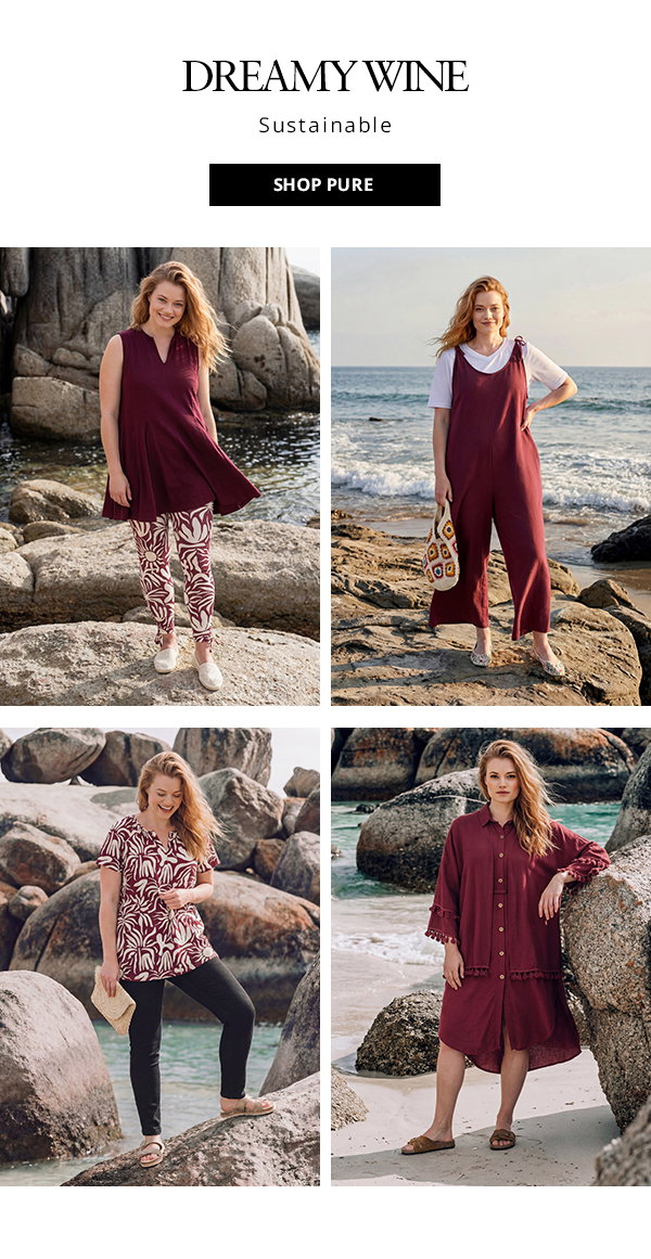 Sustainable fashion for Summer in dreamy wine shades.