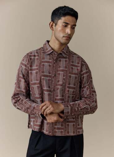 Sashiko Boxy Shirt | Cotton | Brown