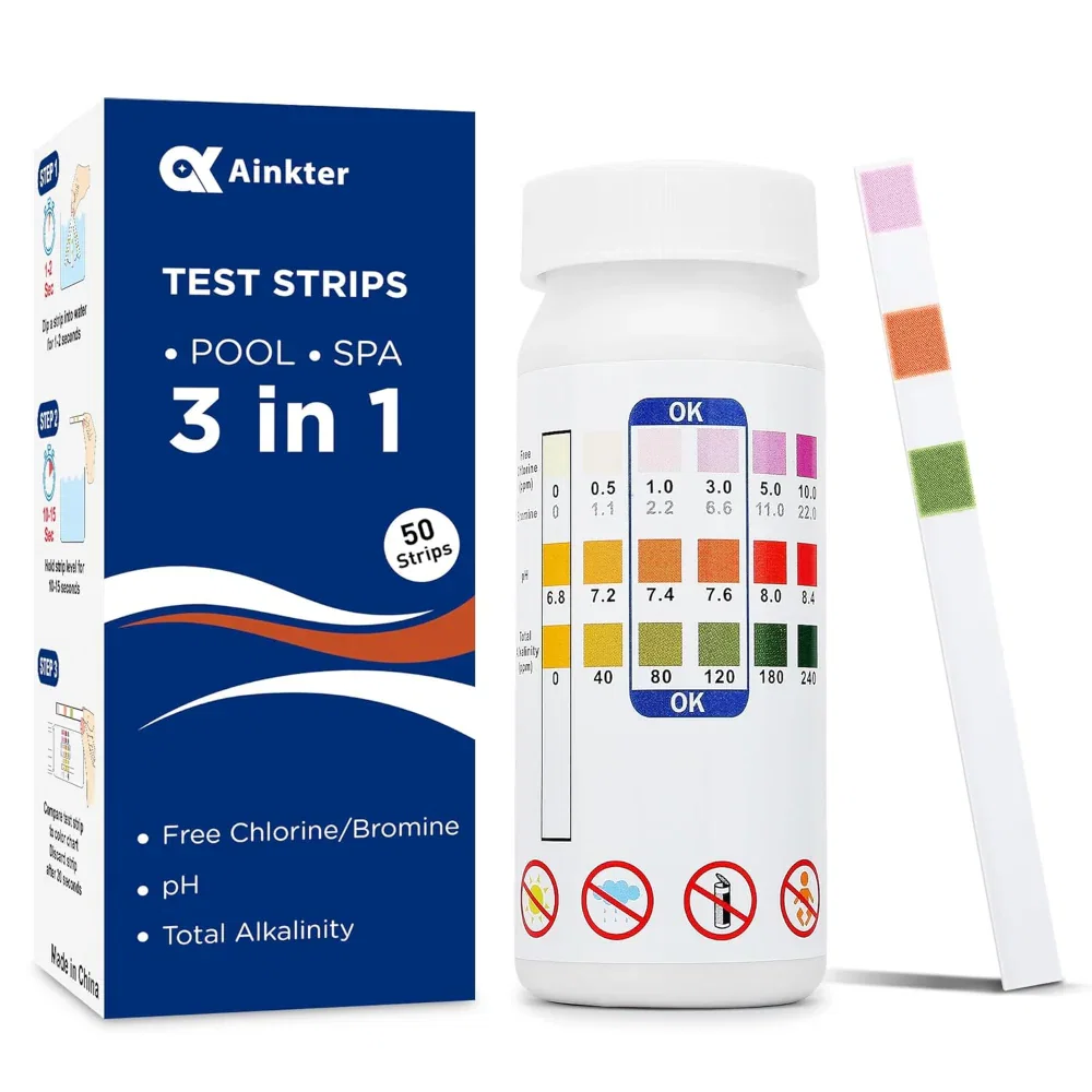 Pool Test Strips for Chlorine, pH, and Alkalinity - Hot Tub Spa Water Testing Kit