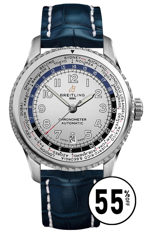Navitimer Aviator 8 Unitime 43 Silver Dial Men's Watch AB3521U01G1P2