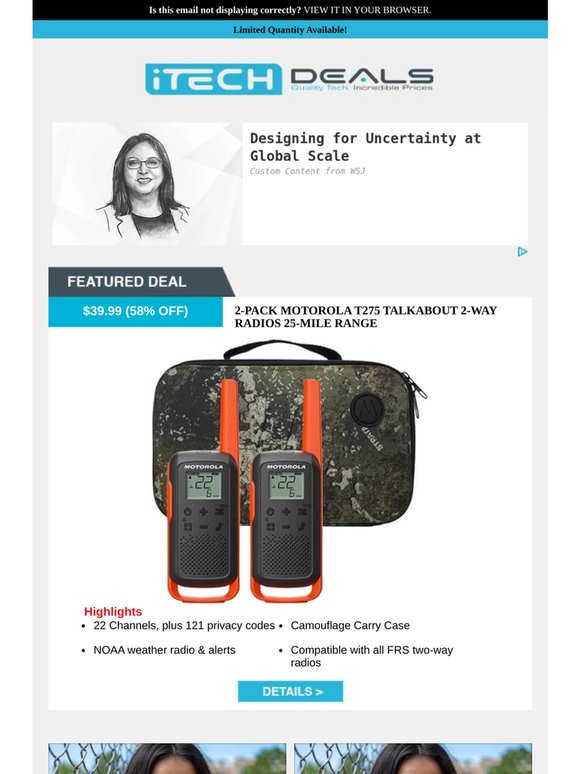 Motorola 2-Way Radios w/Weather Alert $39 + Free Shipping!