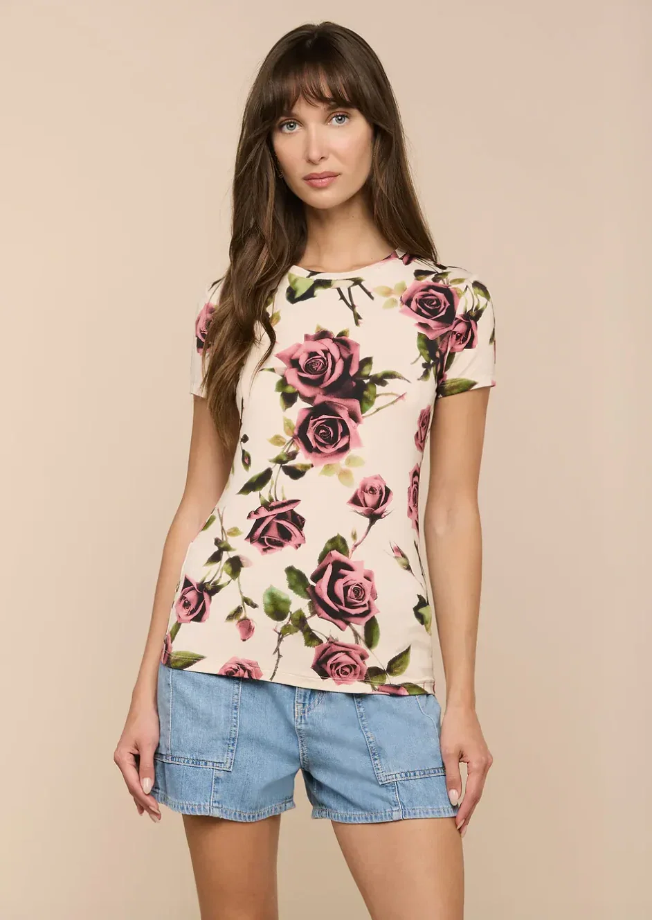 Image of  Ressi Fitted Tee -  Ecru/Mauve Romantic Rose