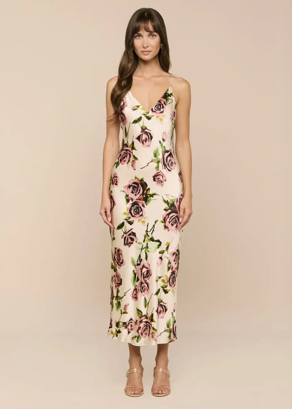 Image of  Seridie Silk Slip Dress - Ecru/Mauve Romantic Rose