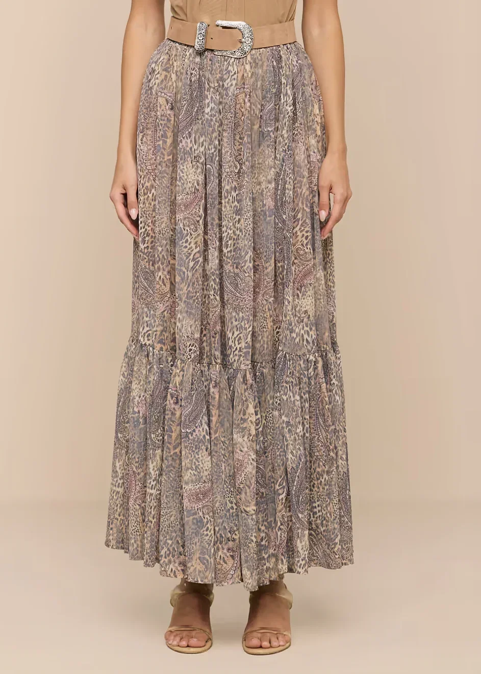 Image of Ursie Maxi Skirt - Tan/Mauve Valencia Leopard