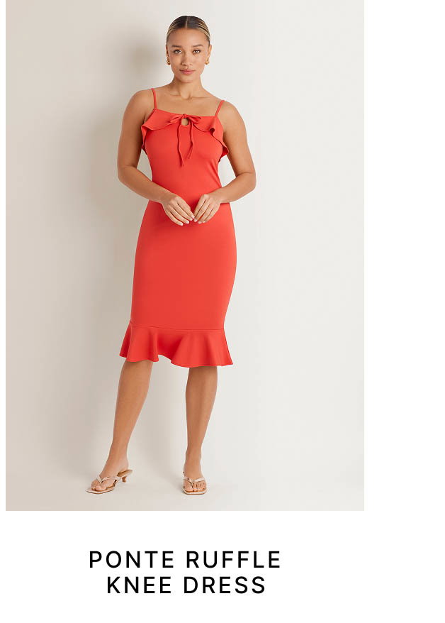 Ponte Ruffle Knee Dress