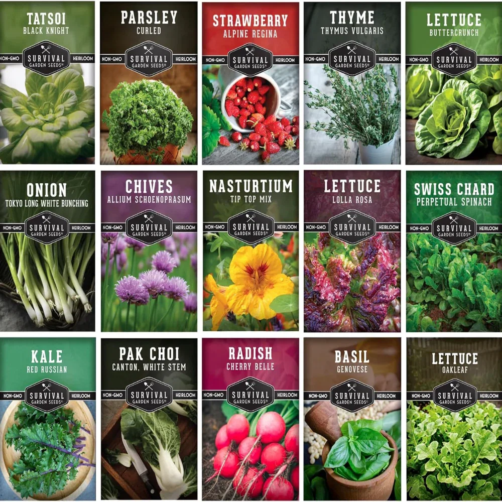 15 Pack Heirloom Vegetable & Herb Seed Variety Pack for   Patio Containers and Small Space Gardens