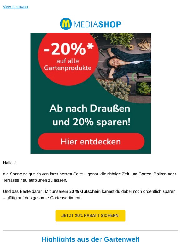 🌿 Perfektes Gartenwetter – jetzt 20 % Rabatt sichern!