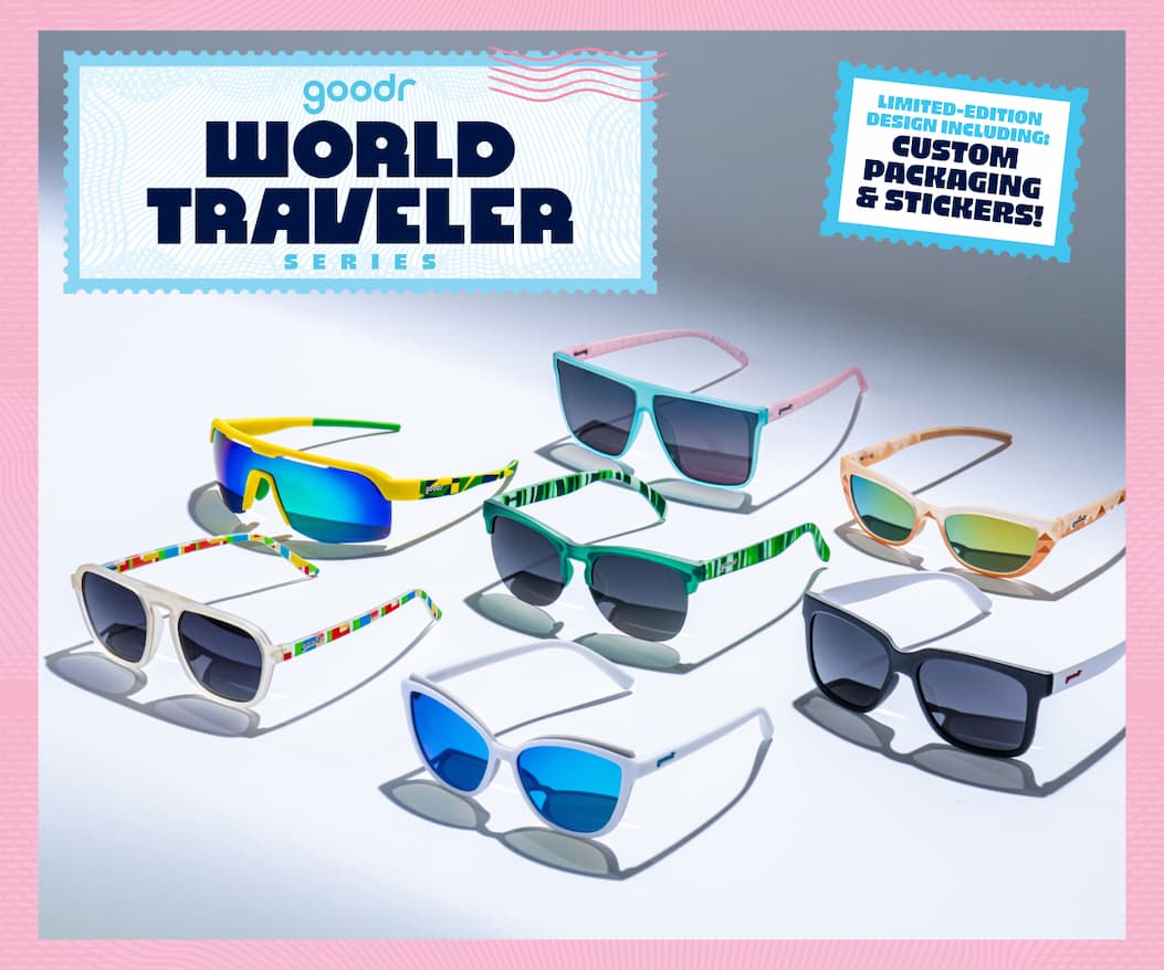 goodr World Traveler: Limited Edition design including: custom packages & stickers