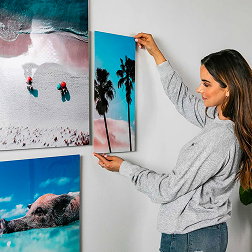 Woman hanging medium metal print