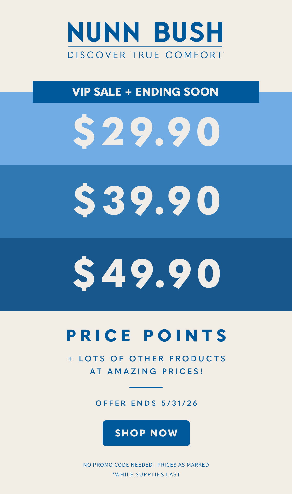VIP Sale! Price points at $29.90, $39.90, and $49.90. No promo code needed. Display images to learn more.