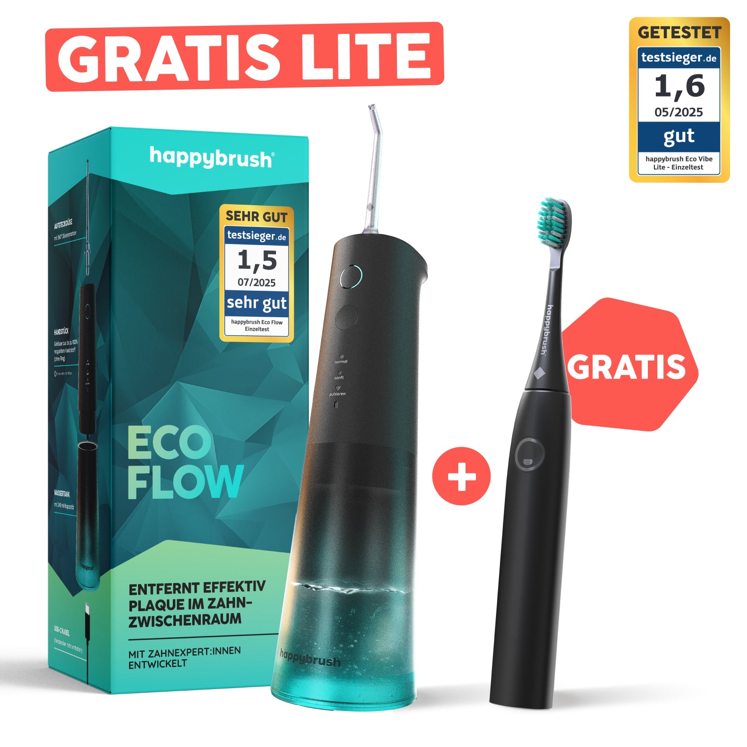 Munddusche + gratis LITE Zahnbürste | Schwarz + Allblack