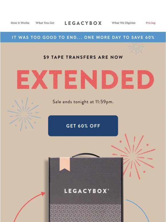 Ends T-O-N-I-G-H-T ($9 Tape Transfers).
