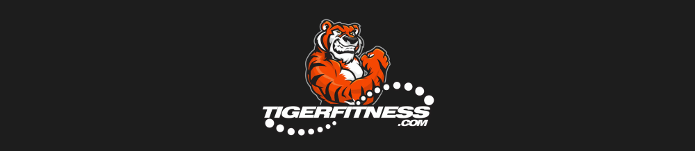 Tiger Fitness logo featuring a muscular tiger on a black background.