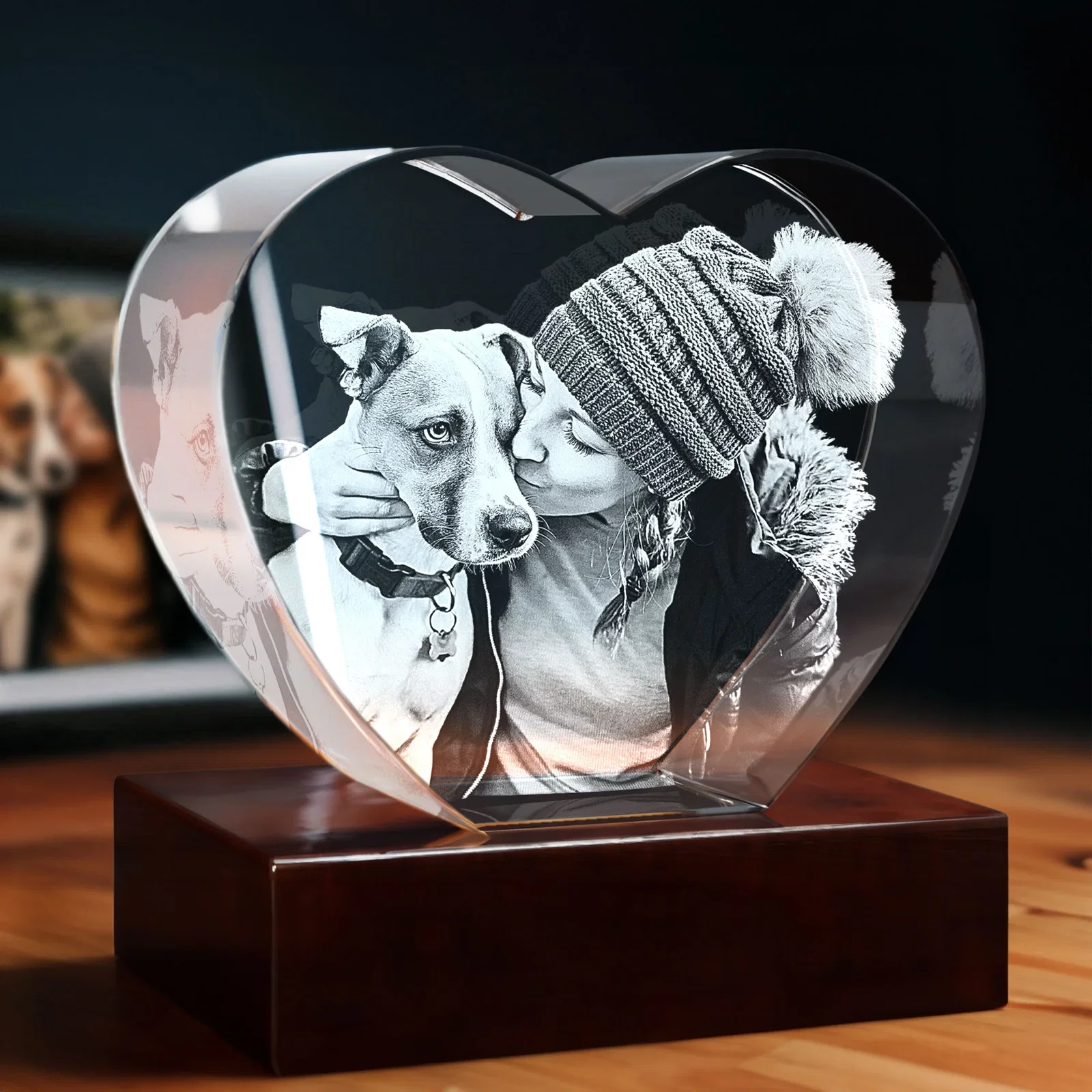 3D Crystal Heart, engraved with your photo