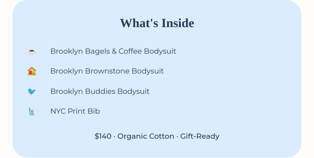 What's inside the Brooklyn Baby Bodysuits & Bib Set
