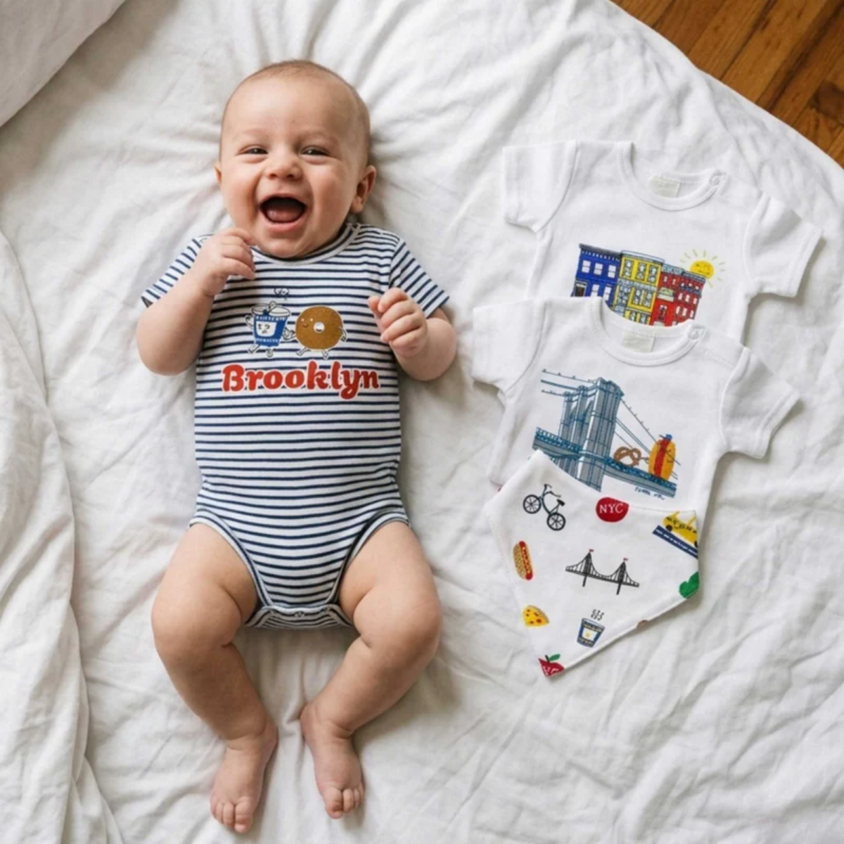 Brooklyn Baby Bodysuits & Bib Set - alternate view showing organic cotton bodysuits and bib