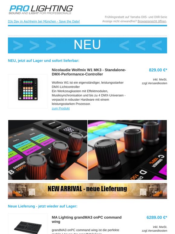 Wolfmix MK3 - jetzt lieferbar! | DEAL: Yamaha DXR-Serie | wieder da: ChauvetDJ GigBar Move Plus ILS und grandMA3 onPC command wing