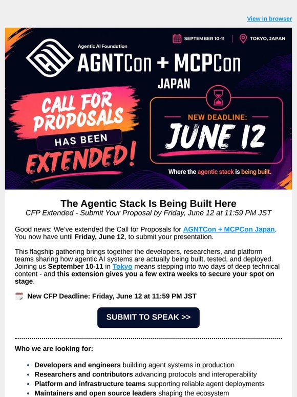 CFP Extended: Submit to Speak at AGNTCon + MCPCon Japan