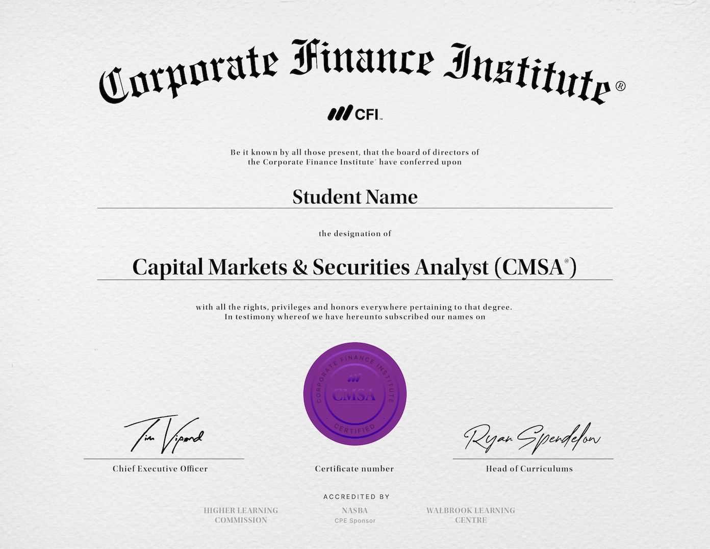 Capital Markets & Securities Analyst (CMSA®) Certification