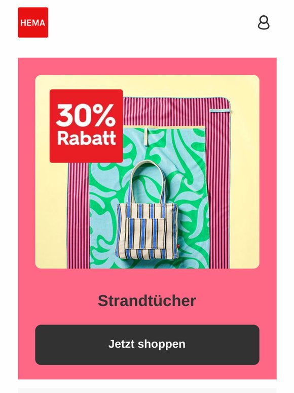30% Rabatt auf Strandtücher und Pyjamas