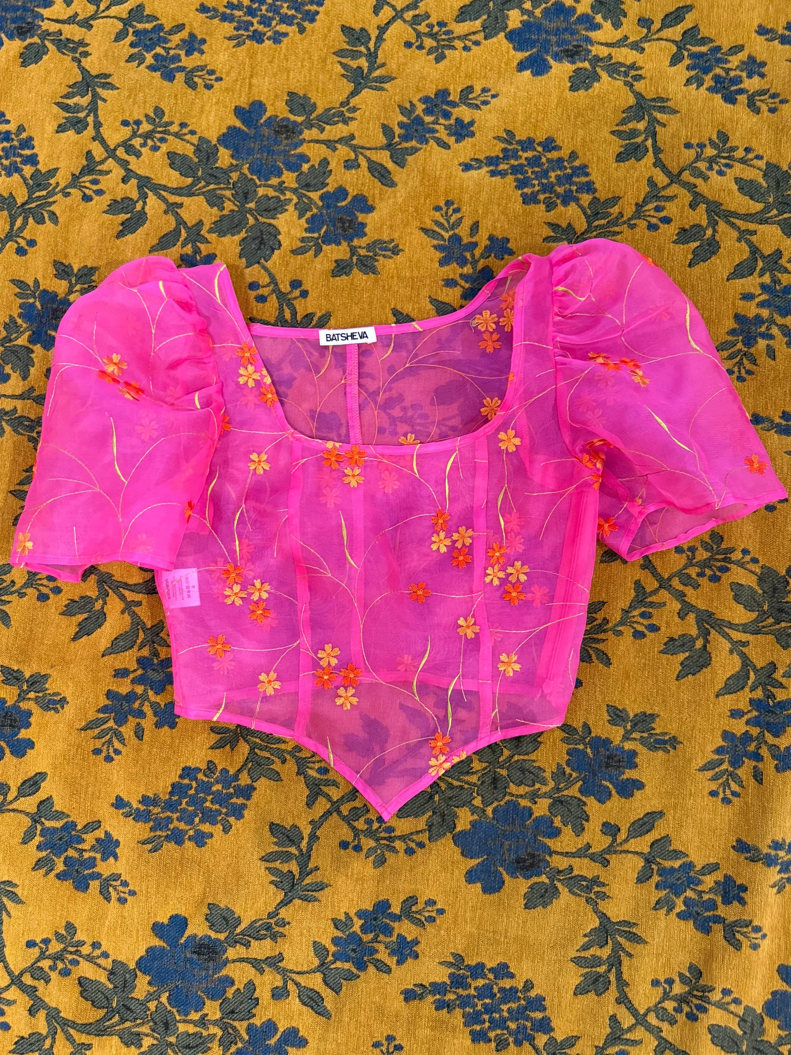Image of Dirndl Top in Embroidered Pink Organza