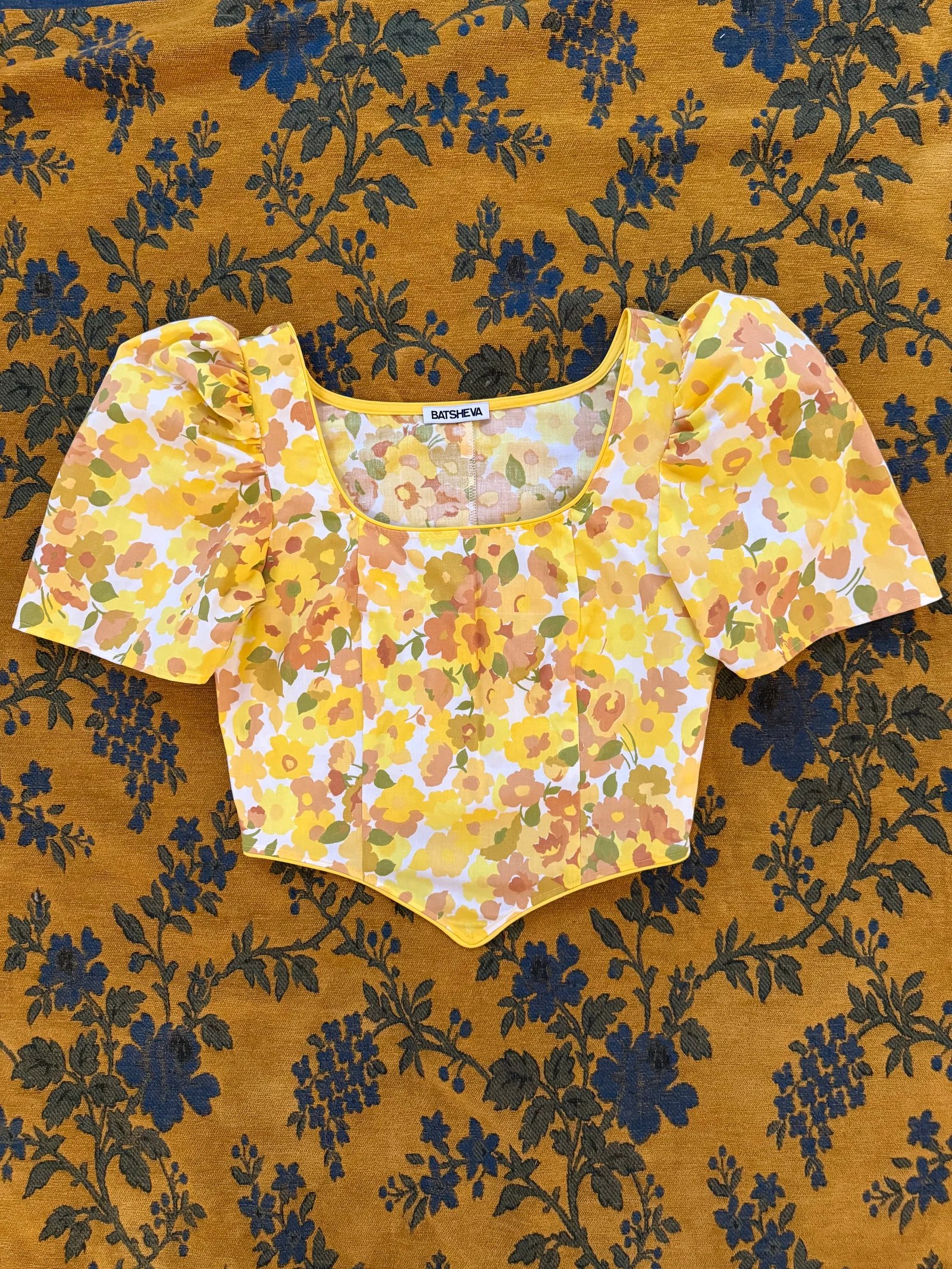 Image of Dirndl Top in Vintage Yellow Floral