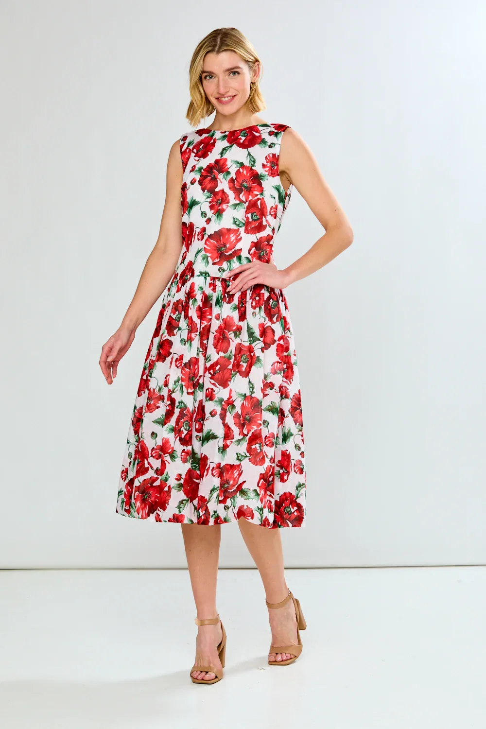Image of The Amara Dress in Red Begonias