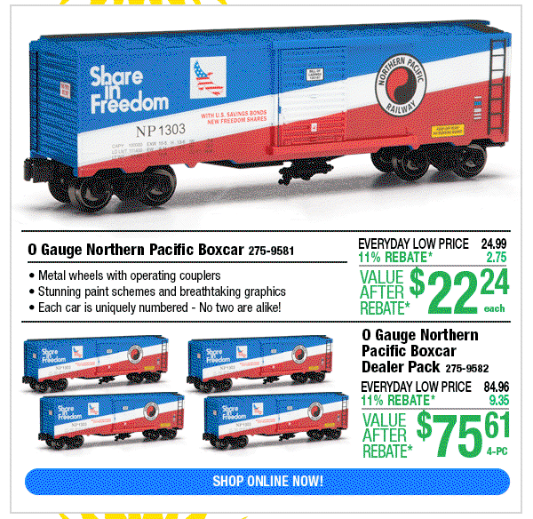O Gauge Northern Pacific Boxcar (275-9581, 9582)