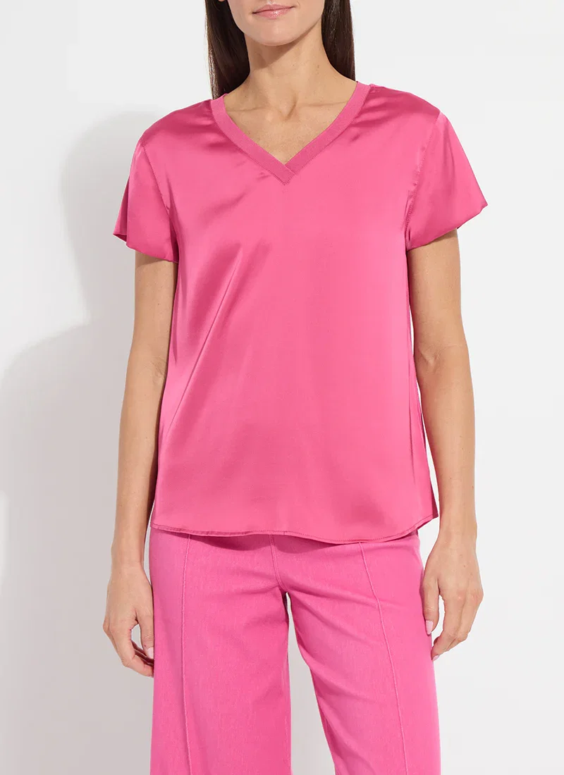 Image of Saori V-Neck Mix Media Top - Hot Pink