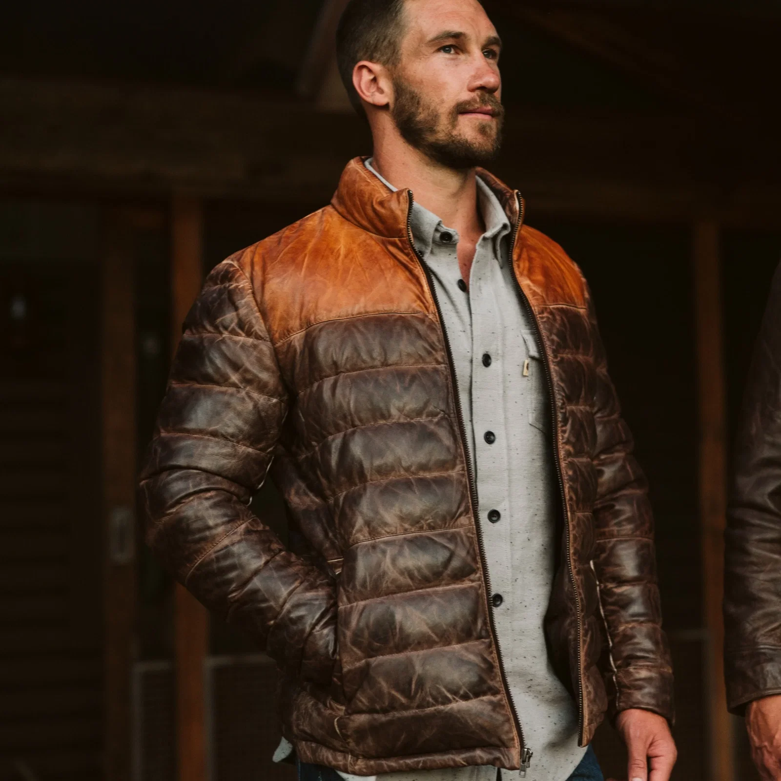 Image of Bridger Leather Down Jacket | Tan & Brown