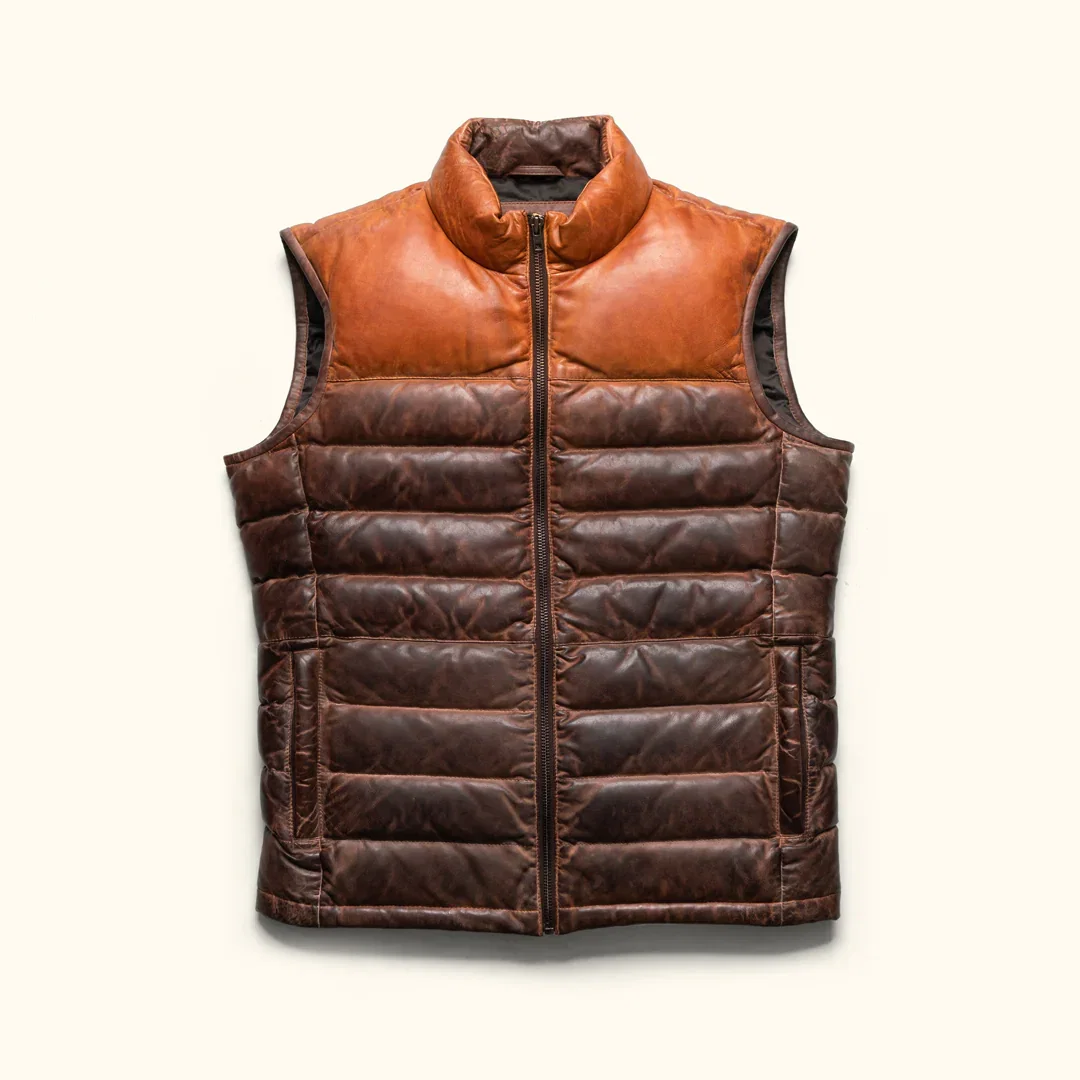 Image of Bridger Leather Down Vest | Tan & Brown