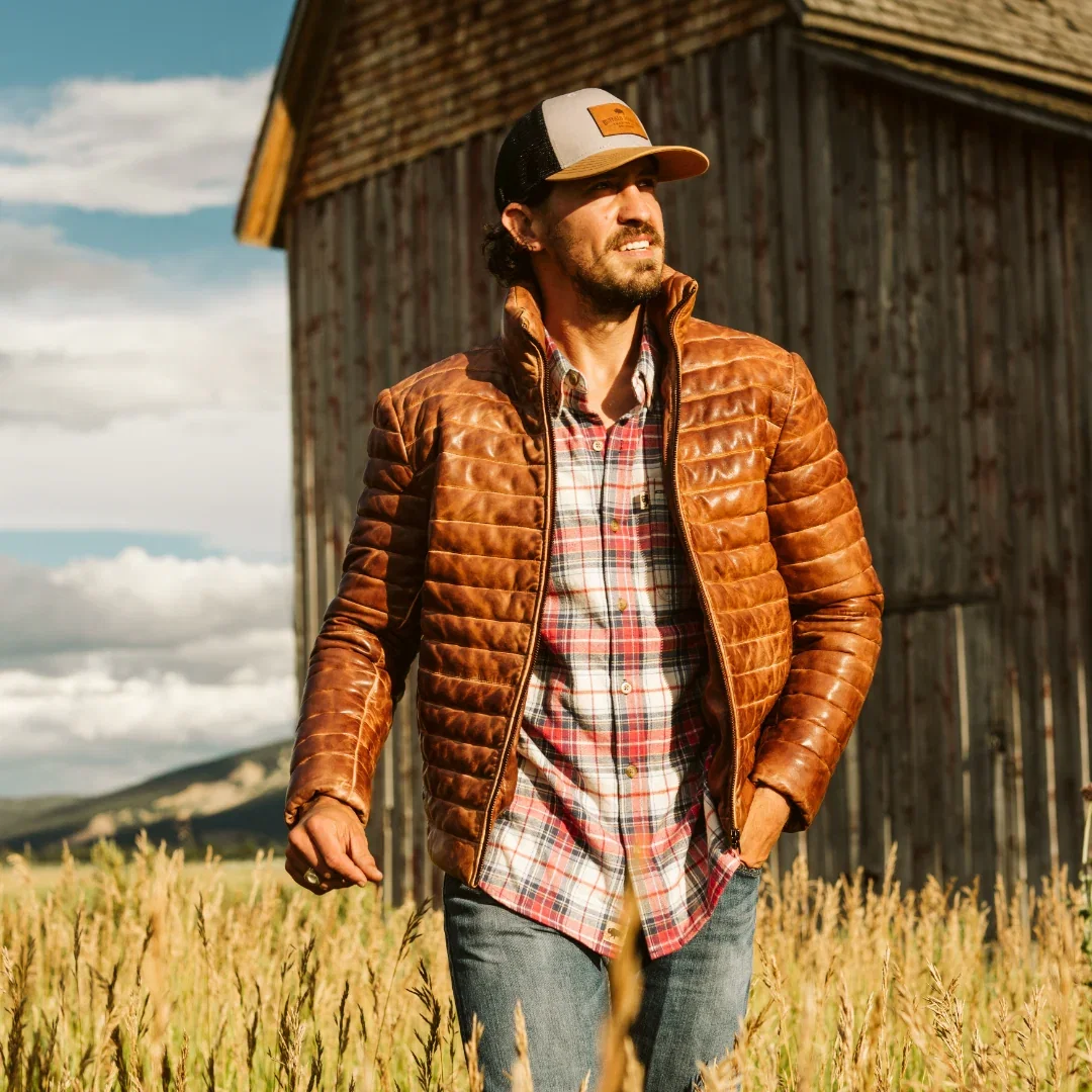 Image of Bridger Leather Down Jacket | Light Brown