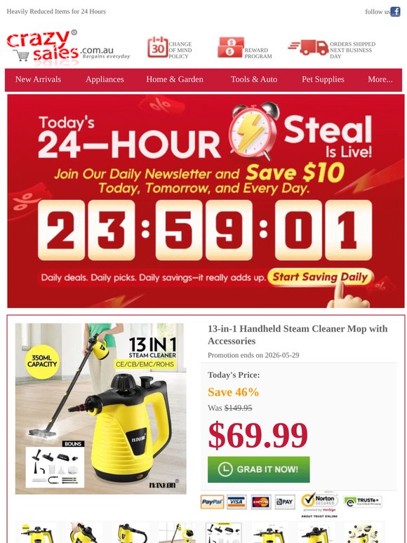 24 hours only – steam, scrub and refresh with a 13-in-1 cleaner, now $69.99