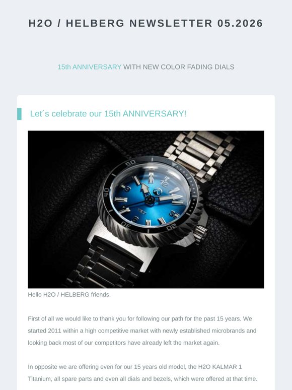 H2O 15th YEAR ANNIVERSARY SALE WITH NEW DIALS / 05.2026