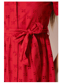 M&Co Petite Red Broderie Tie Waist Cotton Midi Dress