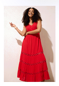 M&Co Red Sleeveless Tiered Maxi Dress