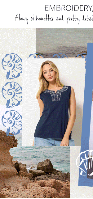 M&Co Navy Blue Embroidered Cotton Vest Top