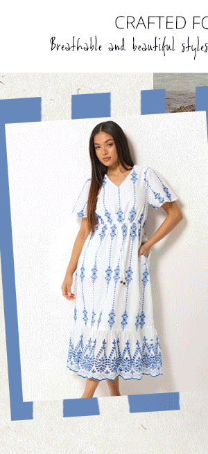 M&Co Petite White & Blue Broderie Cotton Dress