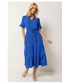M&Co Cobalt Blue Tiered Tie Waist Midi Dress