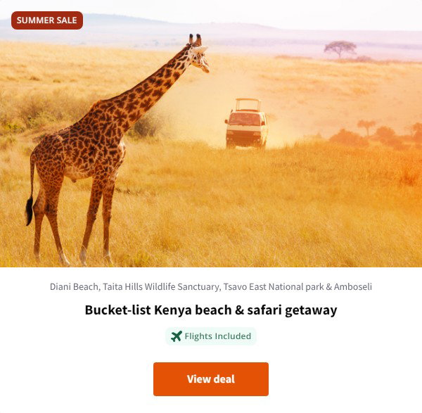 Bucket-list Kenya beach & safari getaway