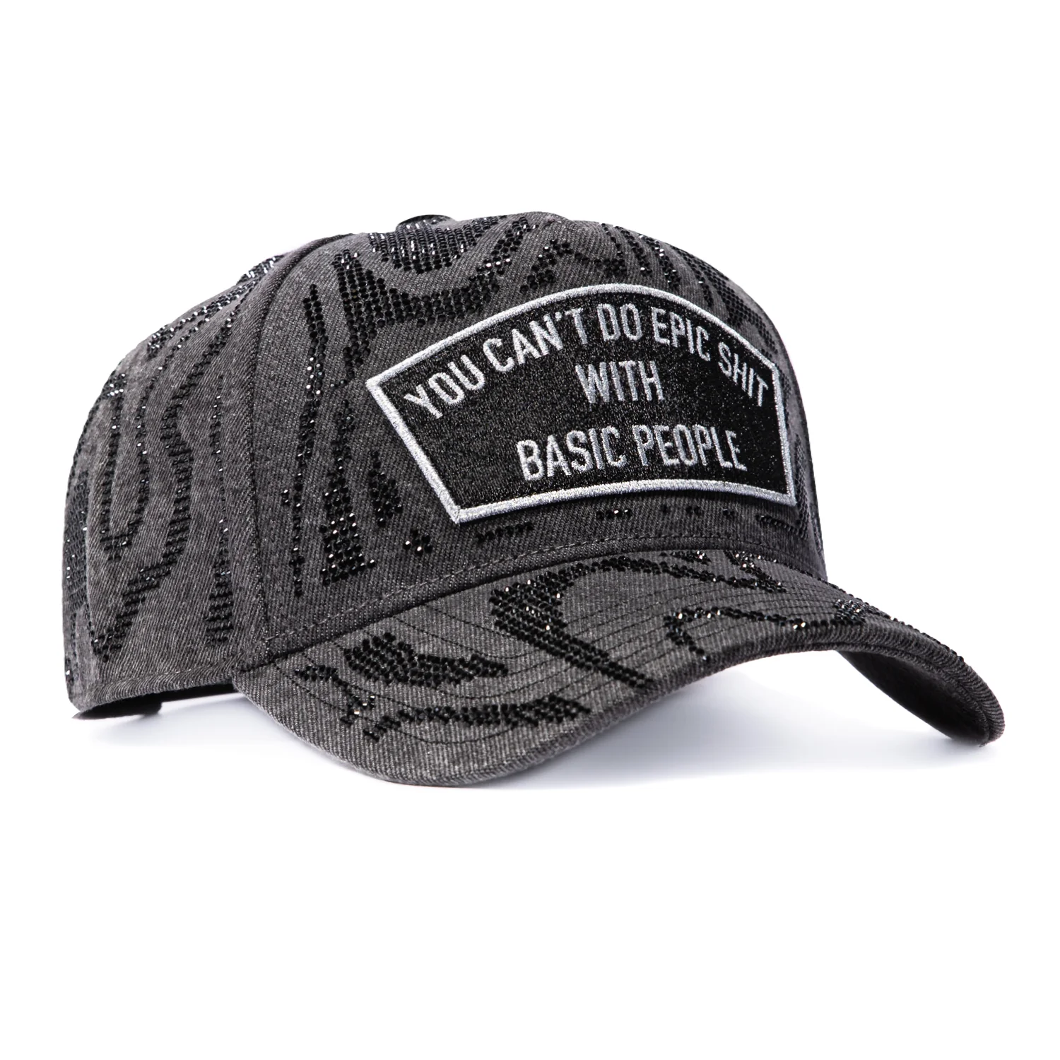 Image of Cult of Individuality You Can't Do Epic Sh*t With Basic People Snapback Crystals Hat - Black Denim