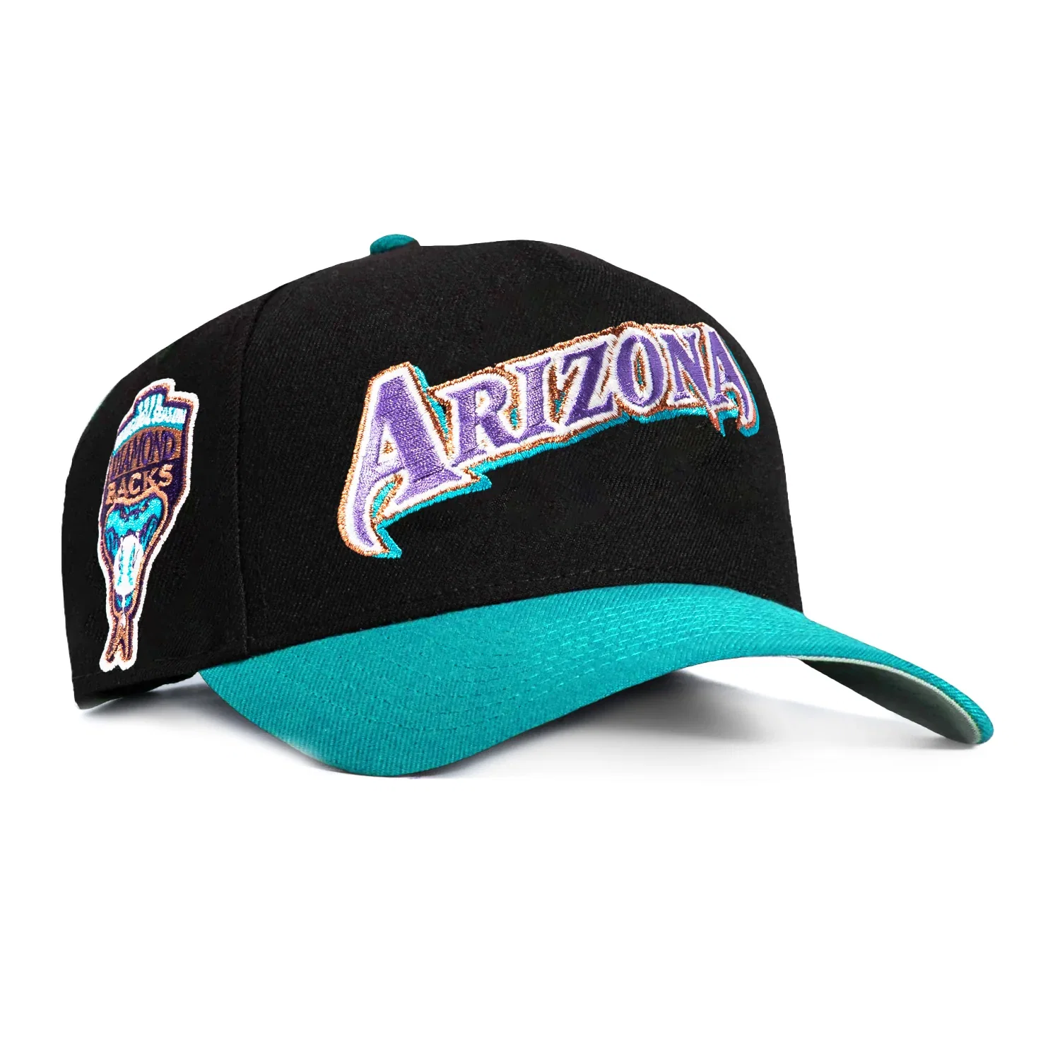 Image of New Era 9Forty A-Frame Arizona Diamondbacks Inaugural Patch Word Snapback Hat - Black, Teal