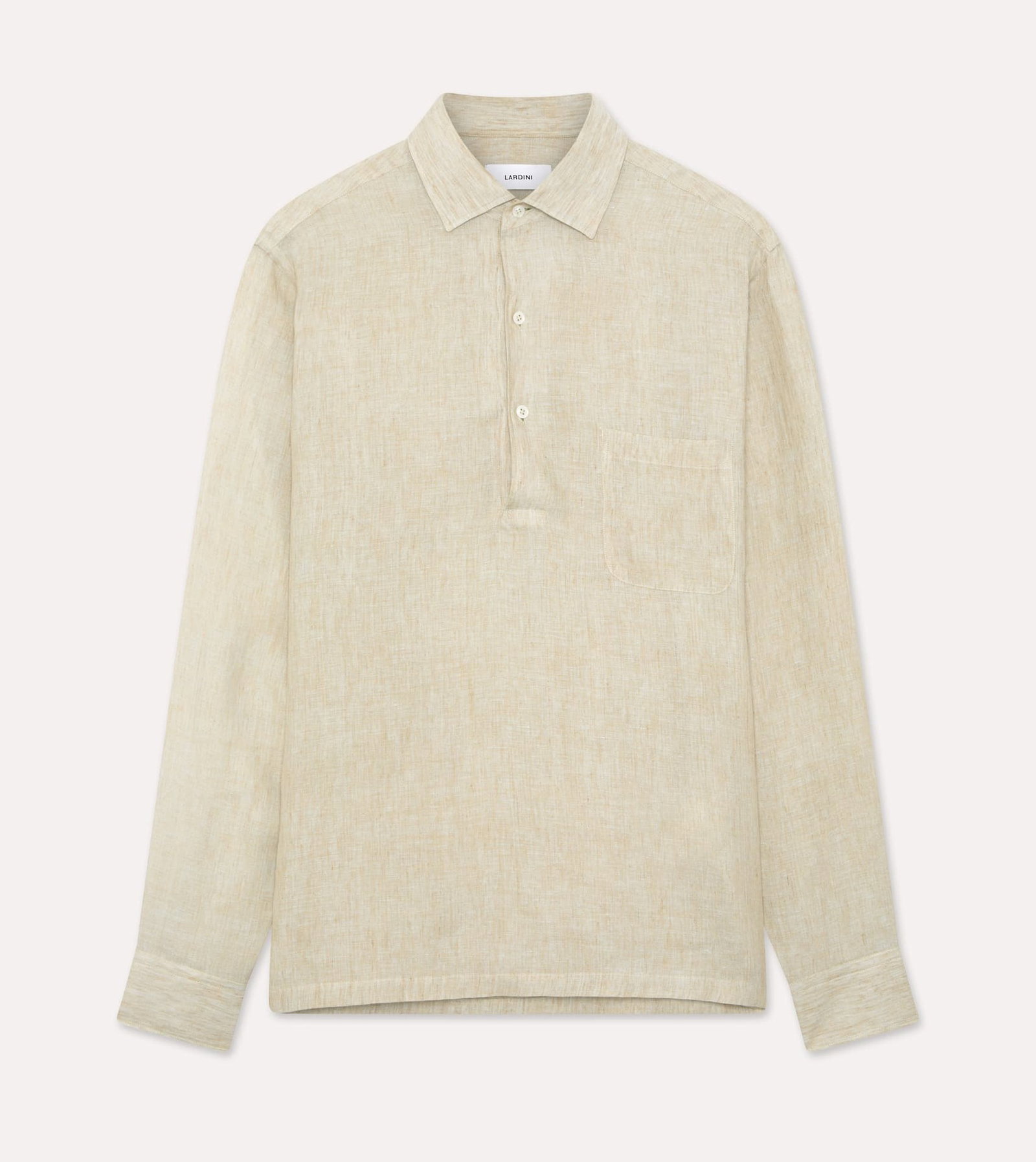 Camicia polo in lino delavé beige e salvia